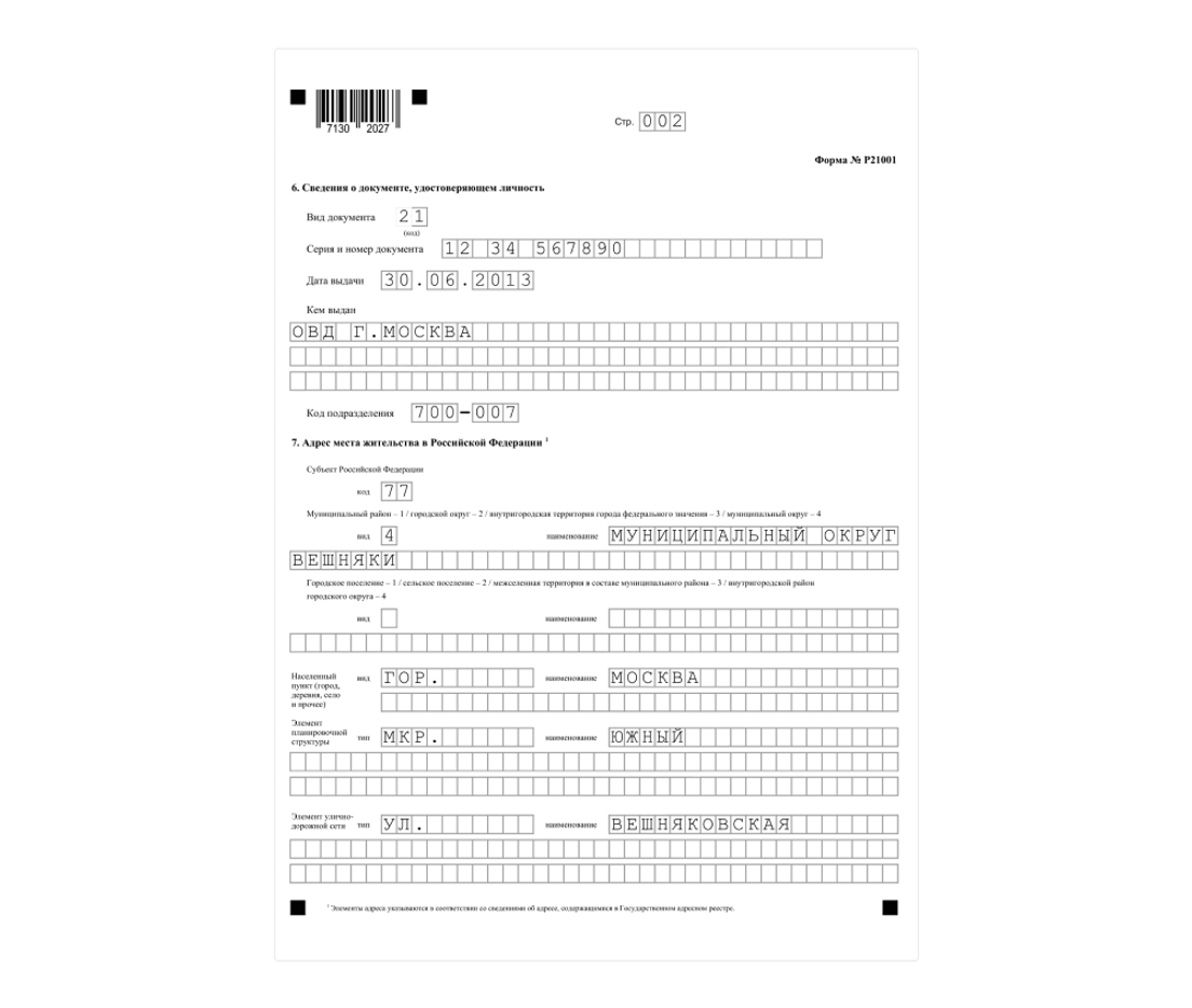 Как заполнить форму р21001 — Скачать образец формы р21001