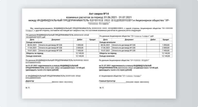 Акт сверки взаиморасчетов по договору оказания услуг образец